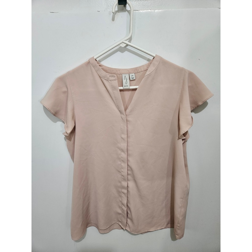 Joie Blush Pink Flutter Sleeve Split Neck Blouse Small